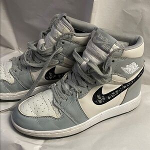 Air Dior Gray and White High-Top Sneakers